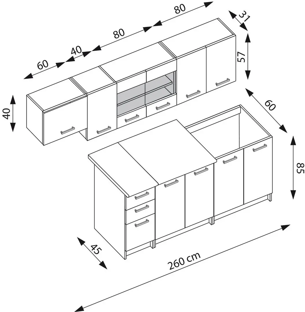 Bucatarie Halmar Perla 2.6m (Artisan Oak/Dark Gray)