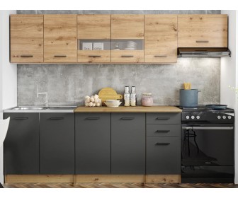 Bucatarie Halmar Perla 2.6m (Artisan Oak/Dark Gray)