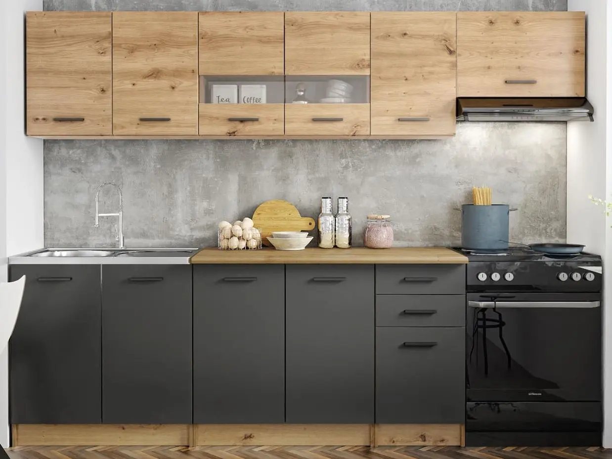 Bucatarie Halmar Perla 2.6m (Artisan Oak/Dark Gray)