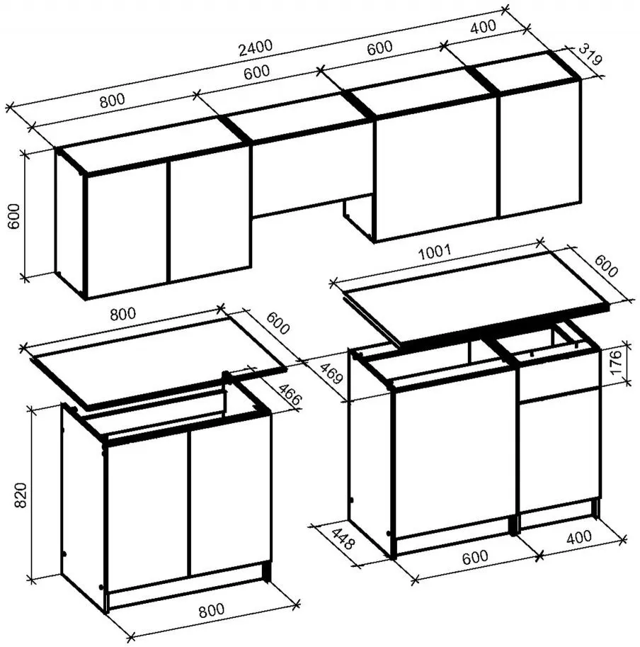 Bucatarie Halmar Tamara 2.4m (Gray Marble/Black/Carbon Wood)