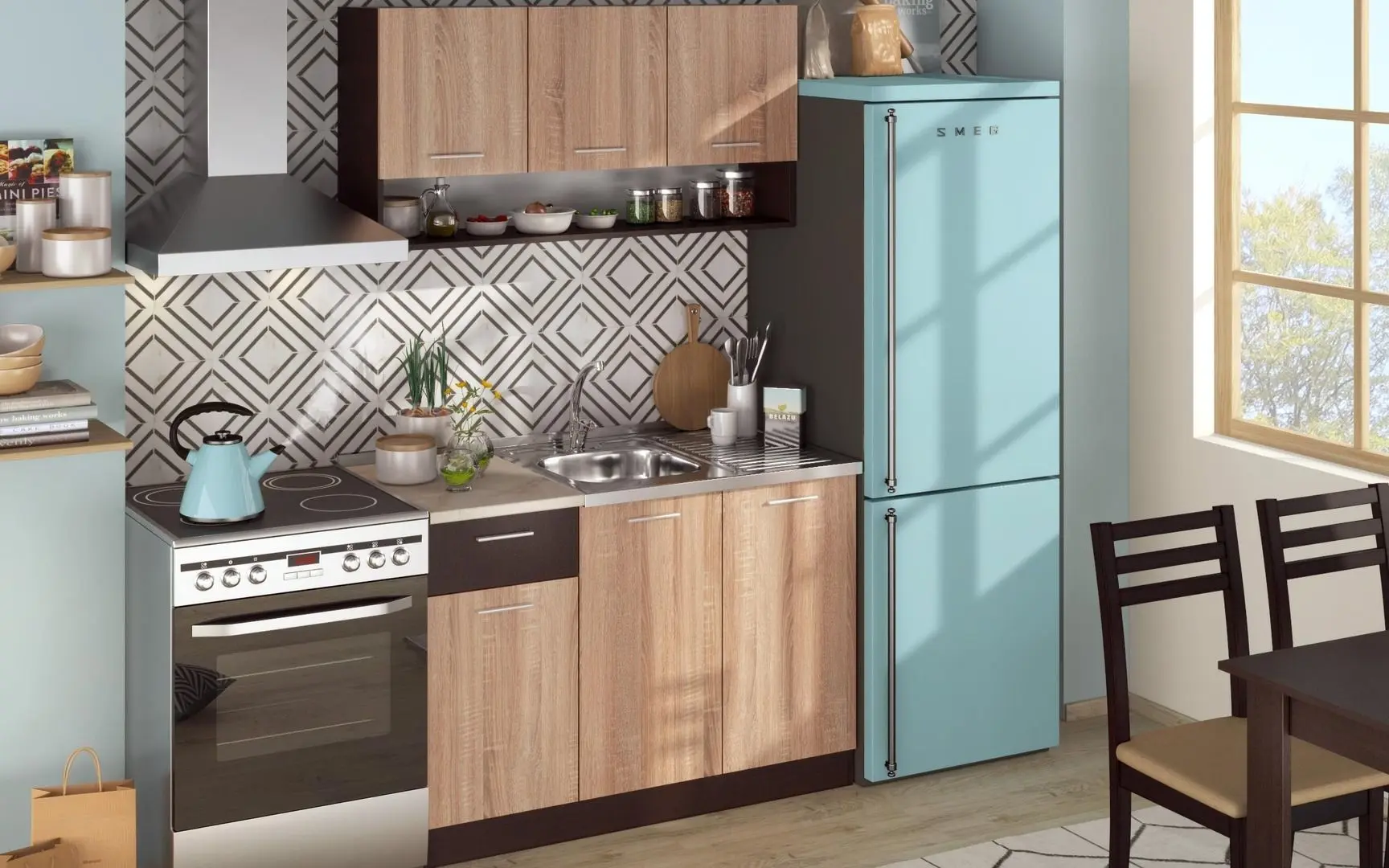 Bucatarie Ideal Mobila Carla 1.2m (Sonoma Oak/Wenge)