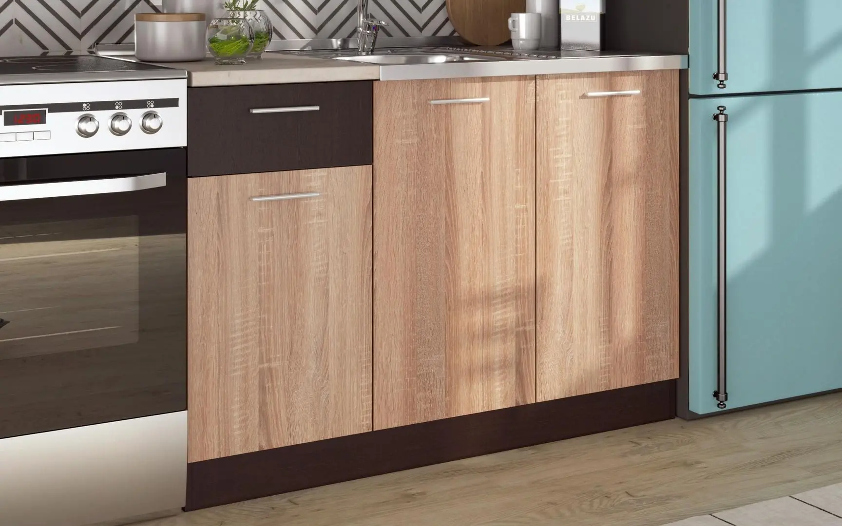 Bucatarie Ideal Mobila Carla 1.2m (Sonoma Oak/Wenge)