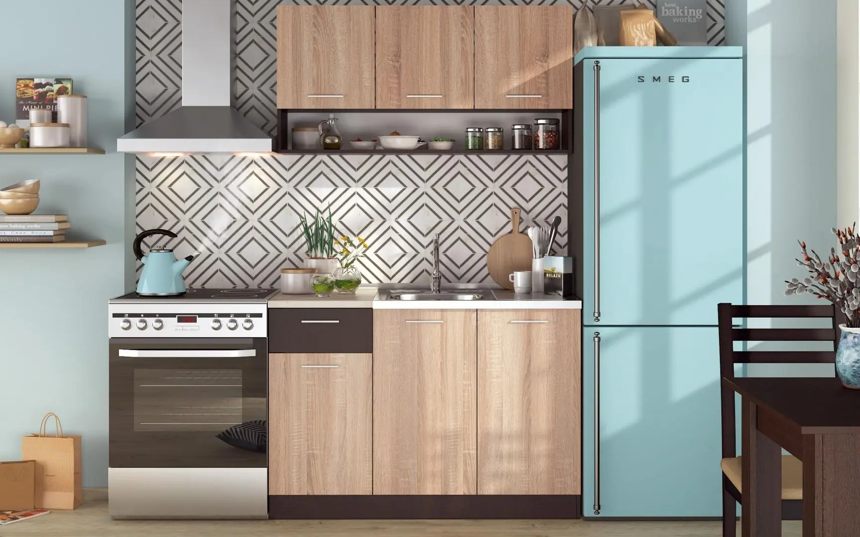 Bucatarie Ideal Mobila Carla 1.2m (Sonoma Oak/Wenge)