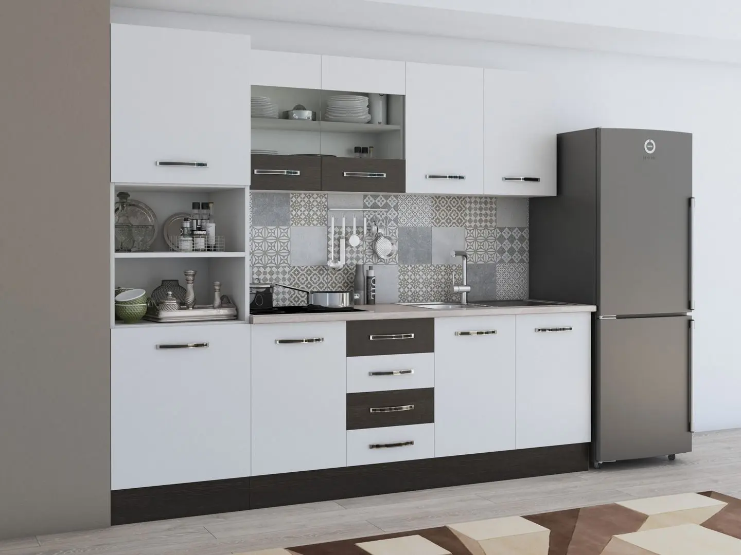 Bucatarie Ideal Mobila Karina 2.2m (White/Wenge) - 2