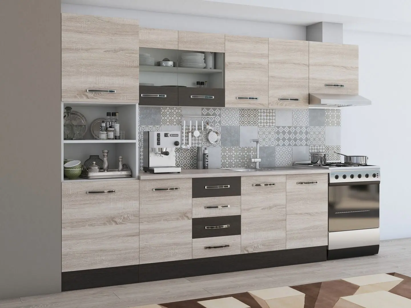 Bucatarie Ideal Mobila Karina 46801 2.8m (Sonoma Oak/Wenge/White) - 2