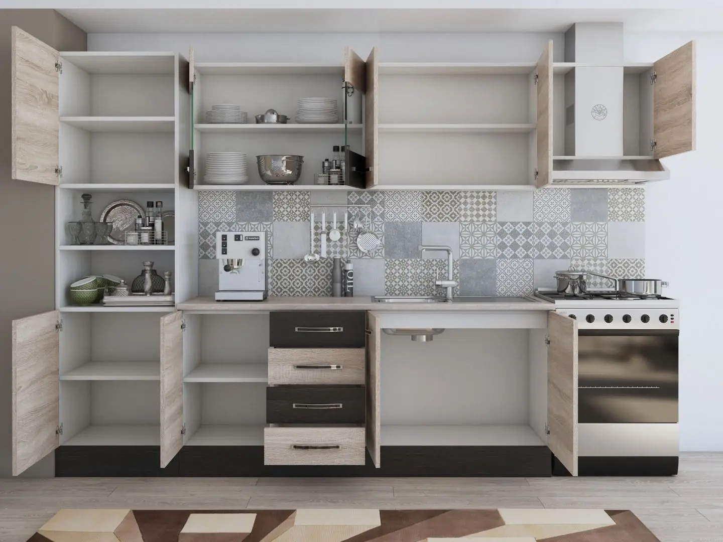 Bucatarie Ideal Mobila Karina 46801 2.8m (Sonoma Oak/Wenge/White) - 4