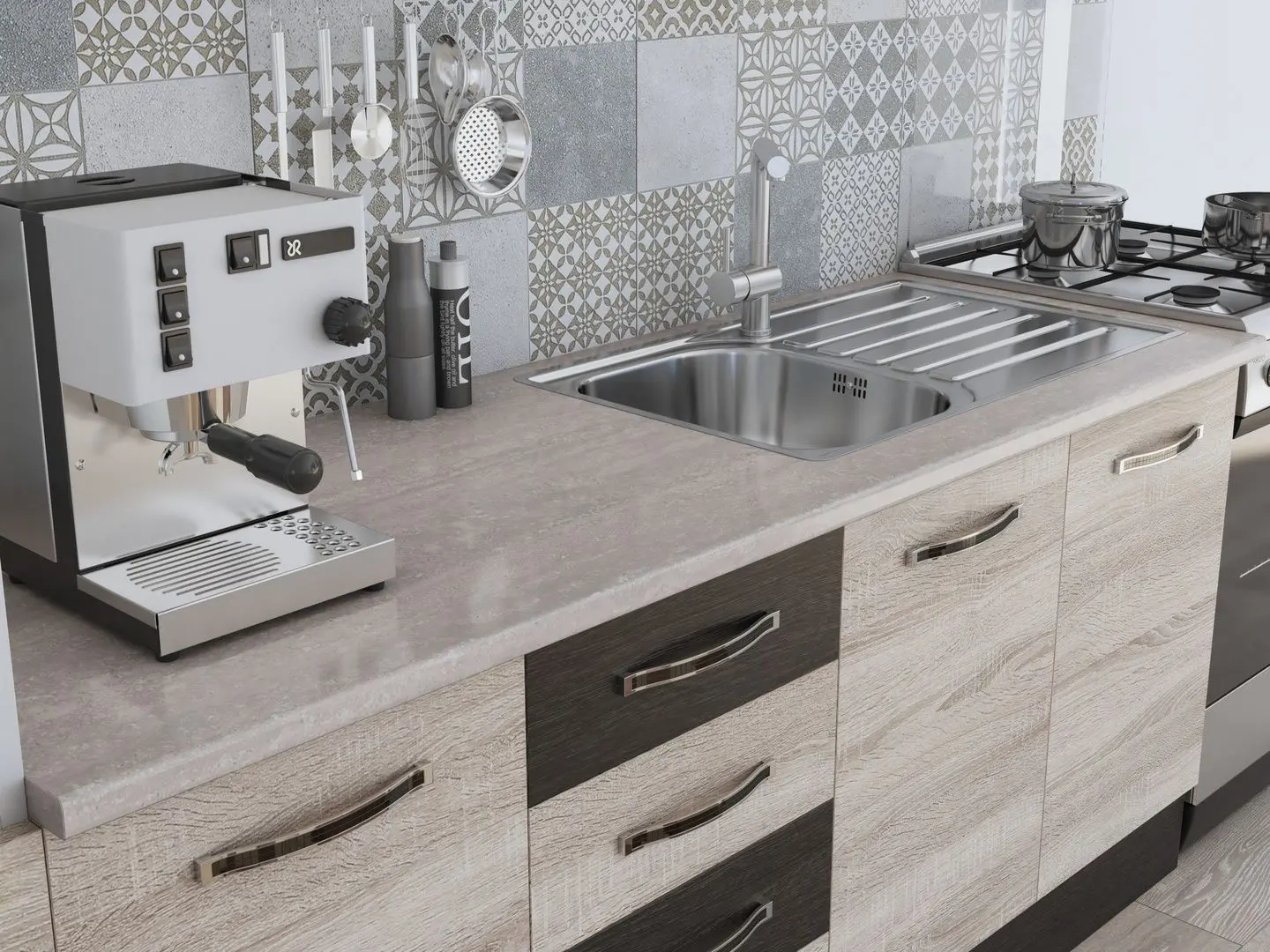 Bucatarie Ideal Mobila Karina 46801 2.8m (Sonoma Oak/Wenge/White) - 5