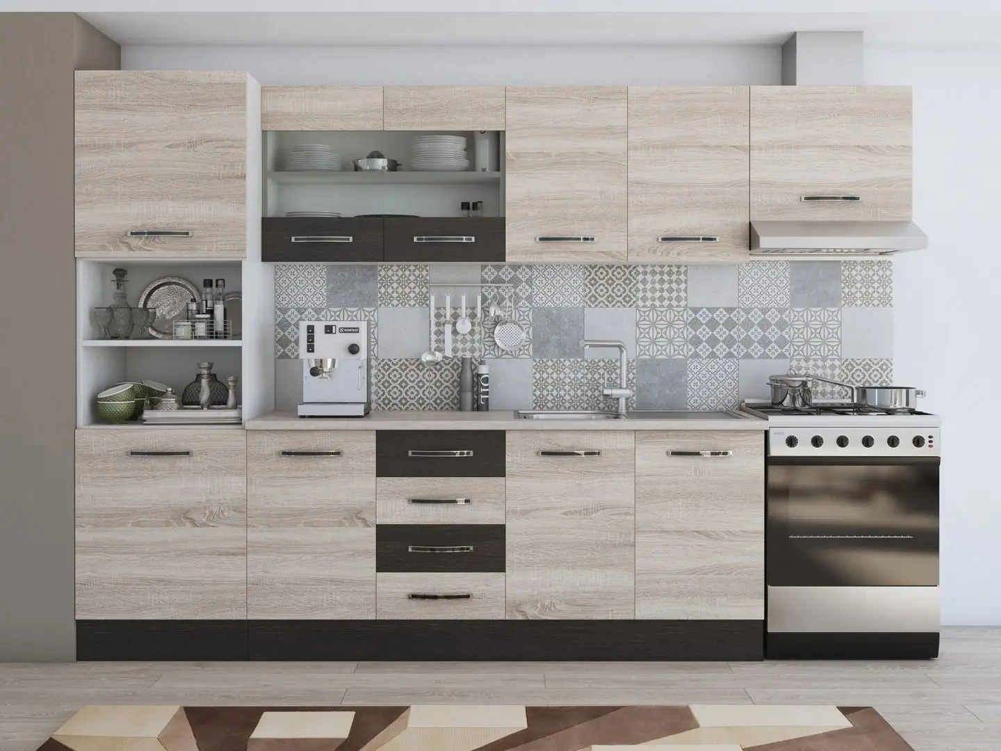 Bucatarie Ideal Mobila Karina 46801 2.8m (Sonoma Oak/Wenge/White)