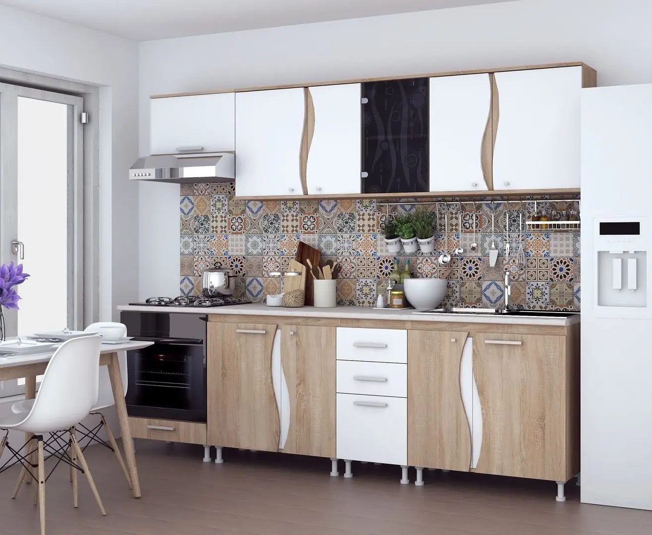 Bucatarie Ideal Mobila Lorena 2.6m (Sonoma Oak/White)