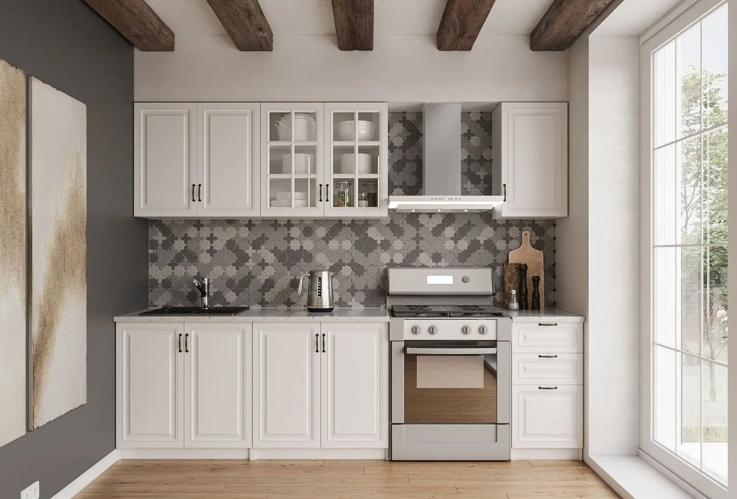 Bucatarie Ideal Mobila Paris 2.0m (White)