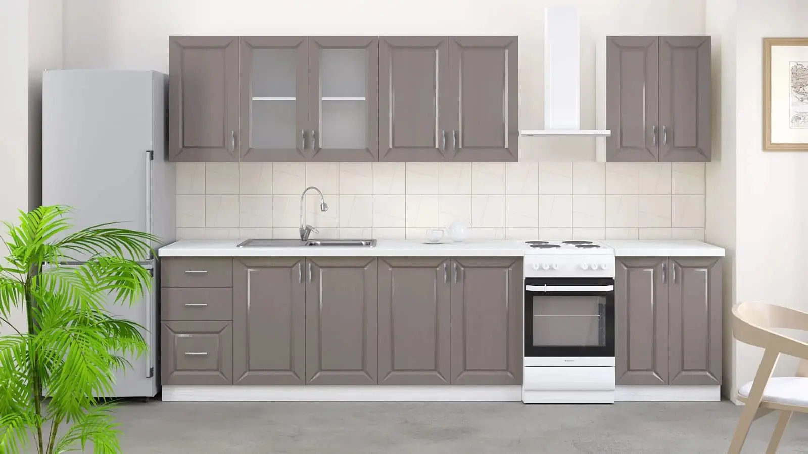 Bucatarie Ideal Mobila Rubin 2.6m (White/Gray)