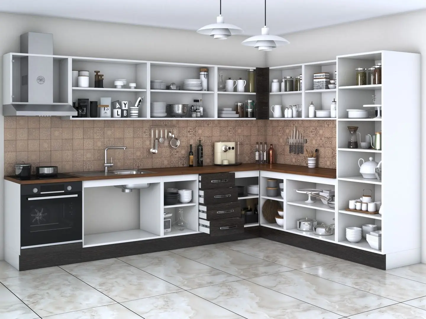 Кухня угловая Ideal Mobila Karina 3.1x2.4м (Wenge/White) - 2