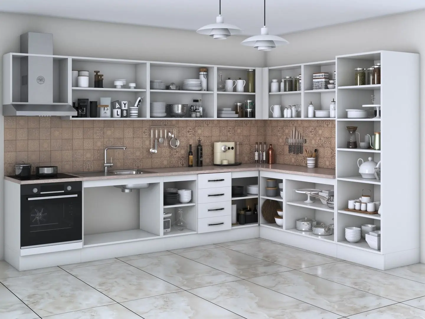 Bucatarie de colt Ideal Mobila Karina 3.1x2.4m (White) - 3