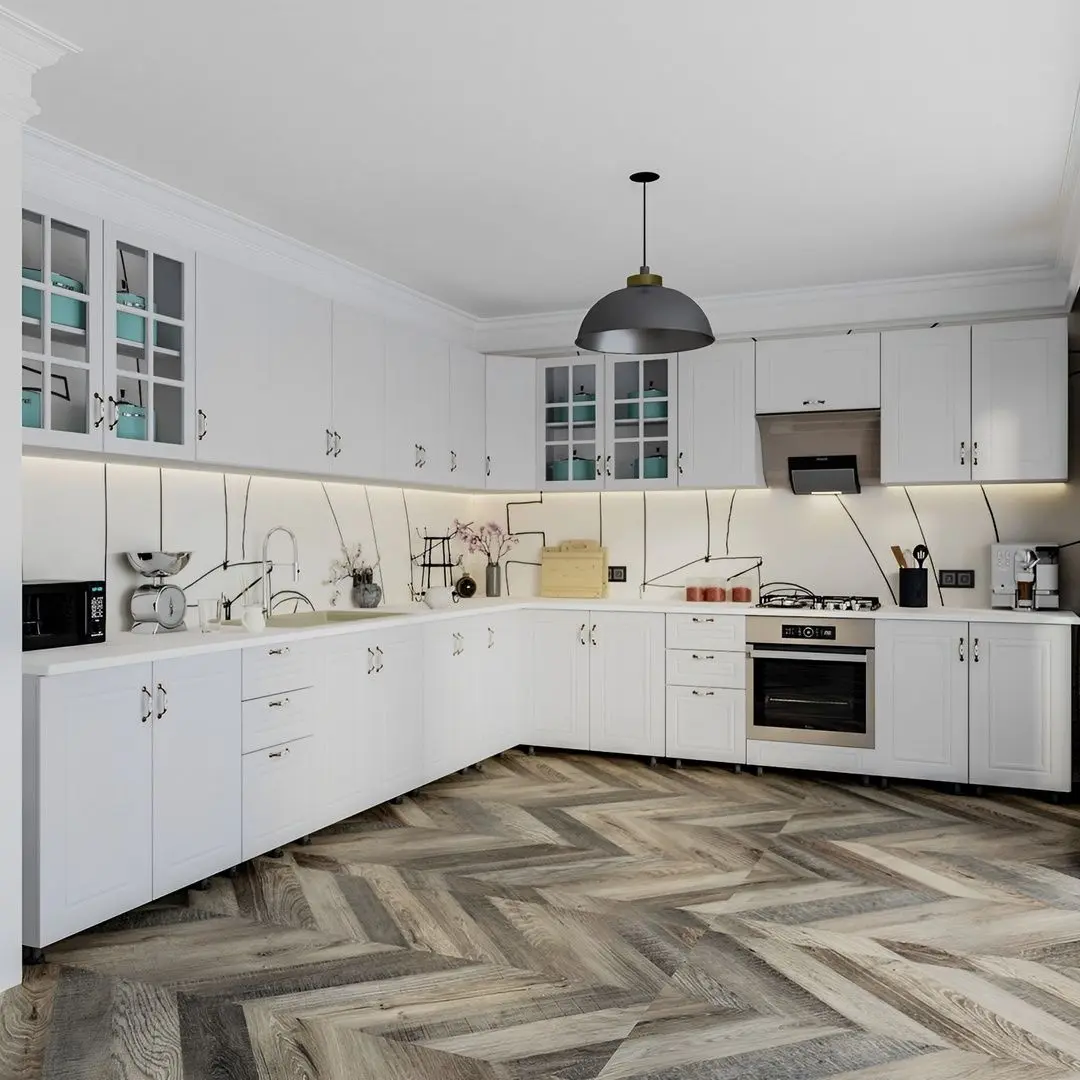 Bucatarie de colt Ideal Mobila Paris C435 2.6m (White)