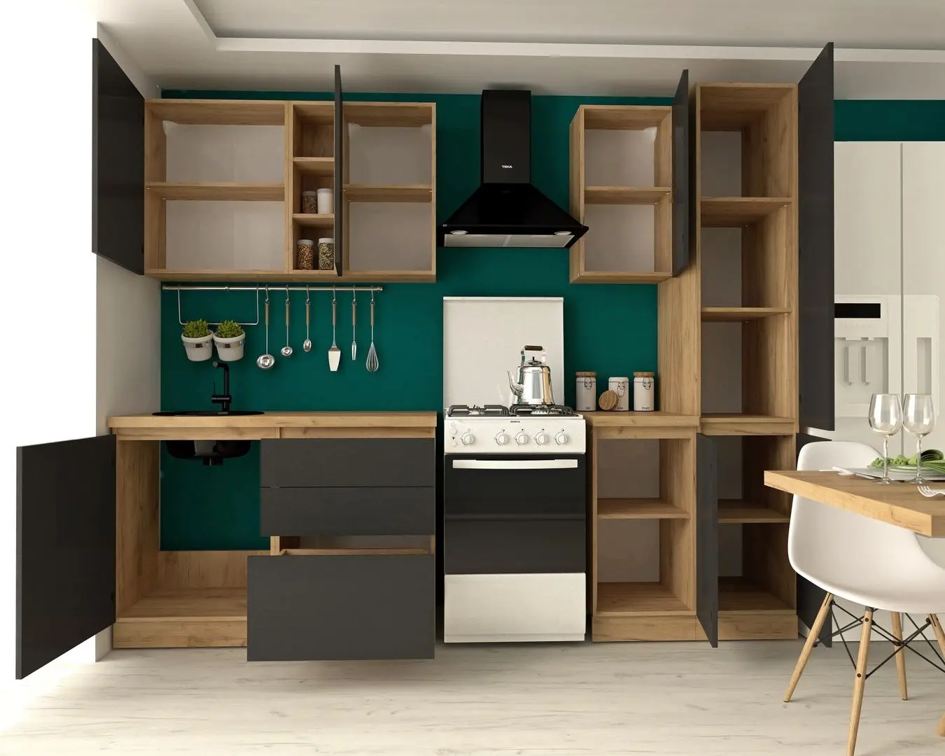 Bucatarie Marcel Prod Chelsea 2.0m (Craft Oak Golden/Anthracite)