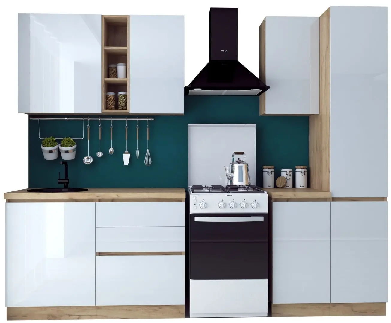 Bucatarie Marcel Prod Chelsea 2.0m (Craft Oak Golden/White Gloss)