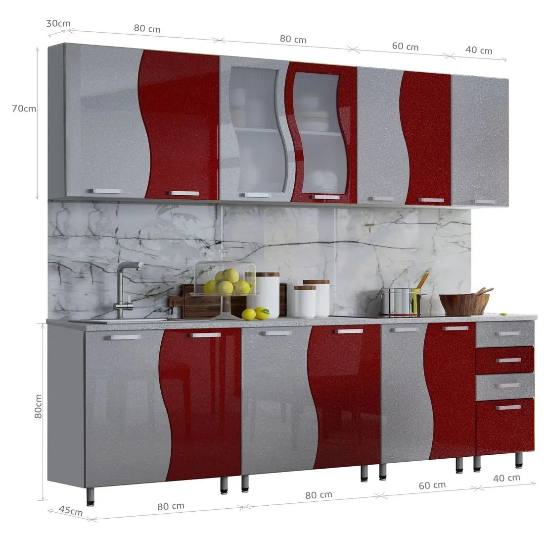 Bucatarie Marcel Prod Cip S 2.6m (Red/Gray)