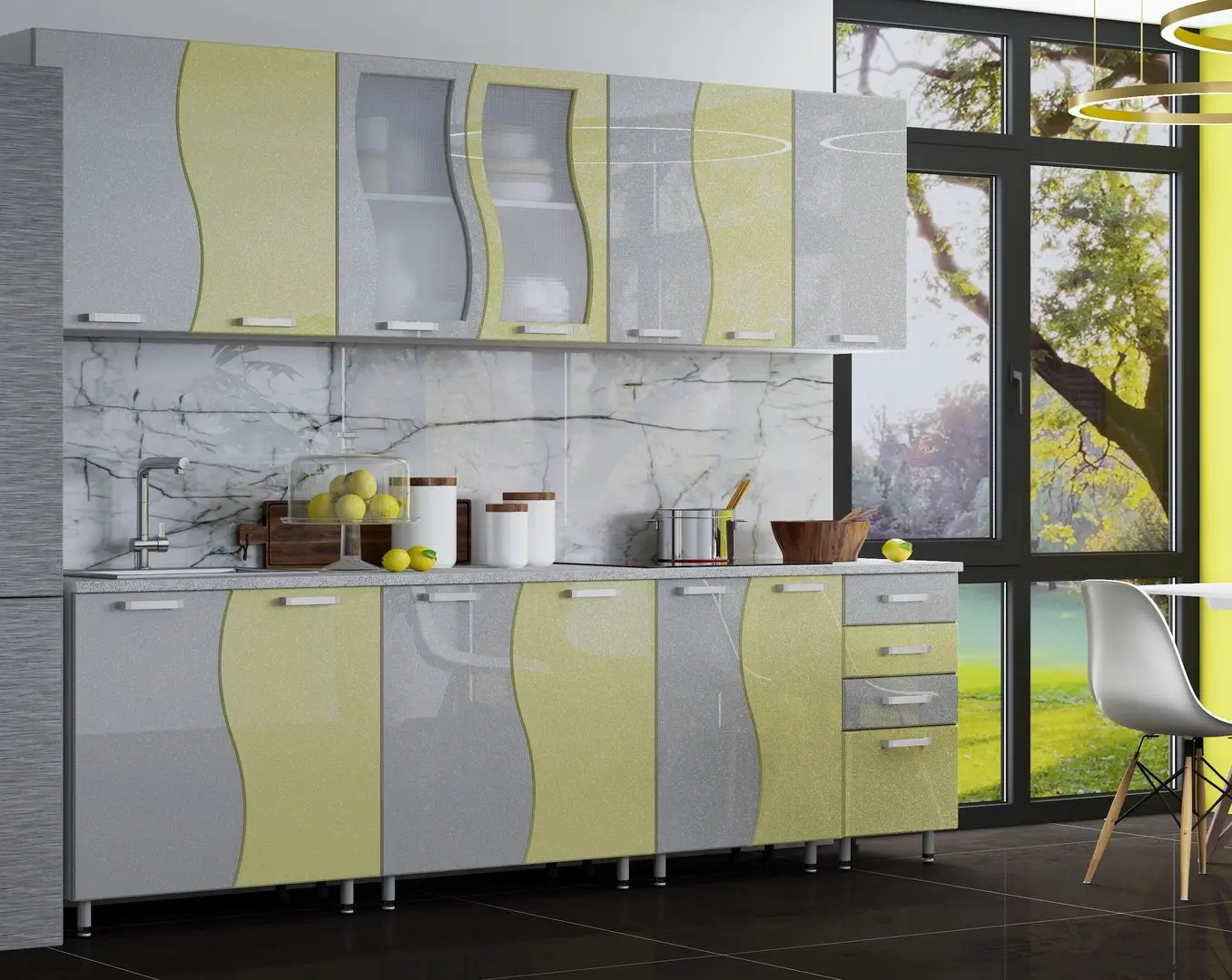 Bucatarie Marcel Prod Cip S 2.6m (Yellow/Gray)