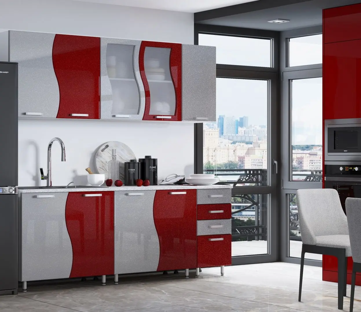 Bucatarie Marcel Prod CIP S 2m (Metallic Red/Metallic Grey)