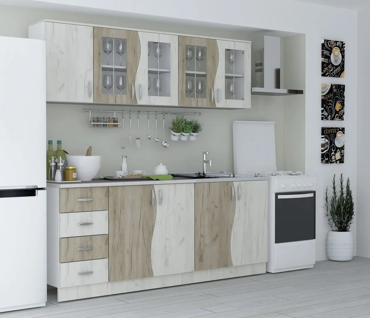 Bucatarie Marcel Prod Cip S STJ 2m (Craft Oak White/Craft Oak Gray)