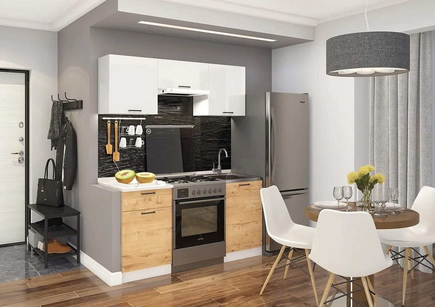 Bucatarie Marcel Prod Dusea 1.6m (White/Bunratty Oak) - 2