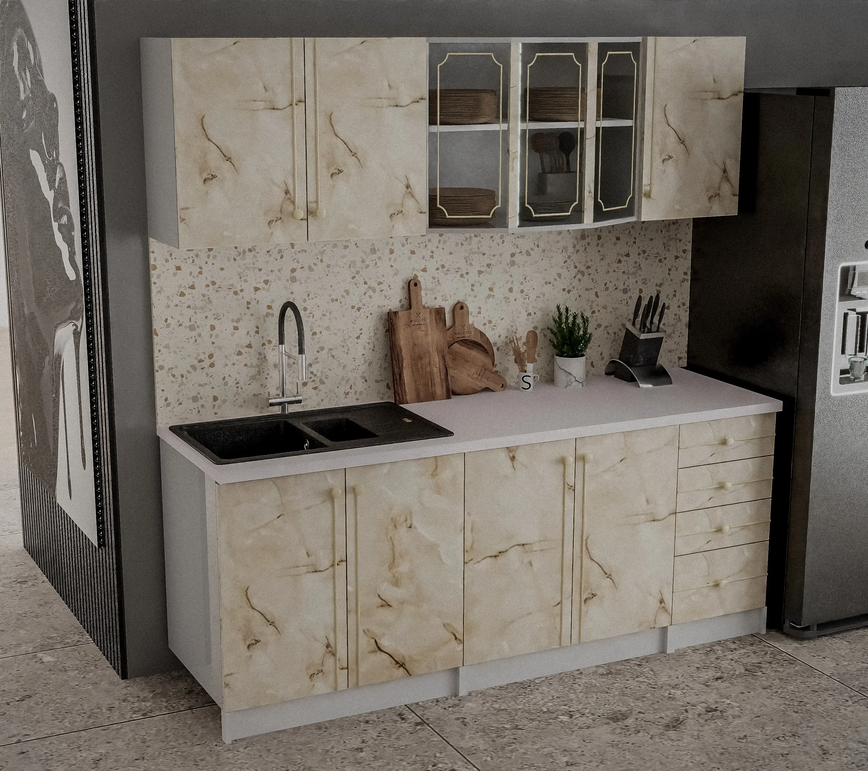 Bucatarie Marcel Prod Karina 2m (Marble/White)