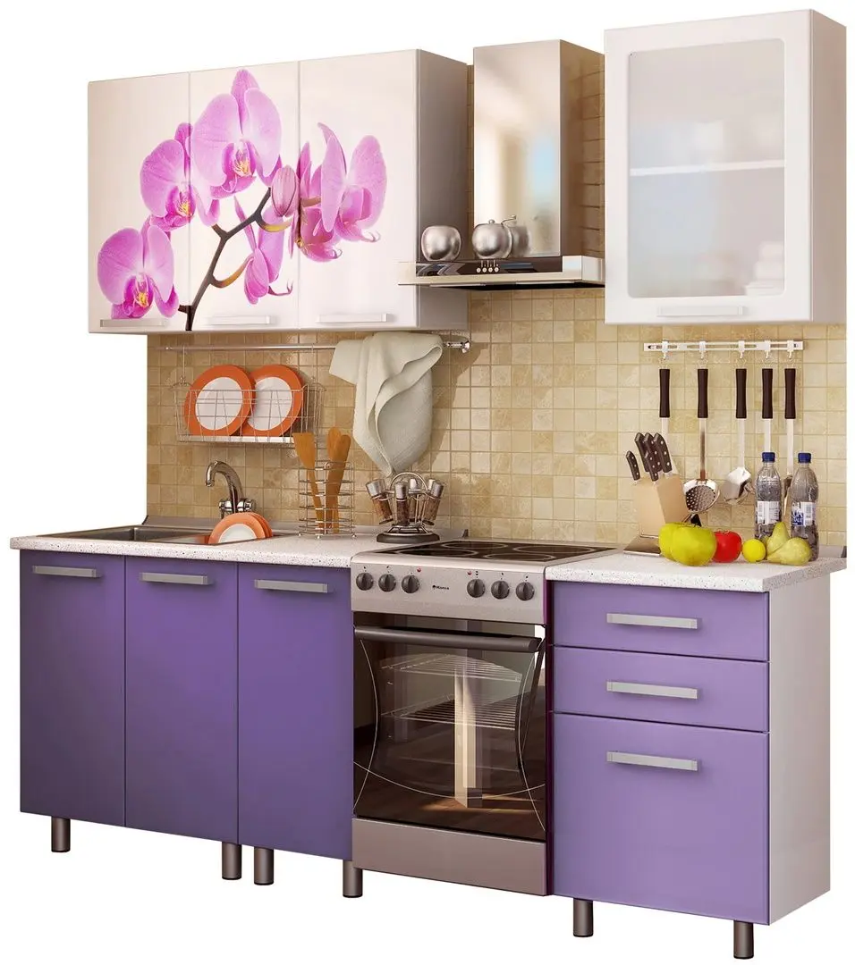 Bucatarie Marcel Prod Orhidee 1.6m (White/Purple) - 2