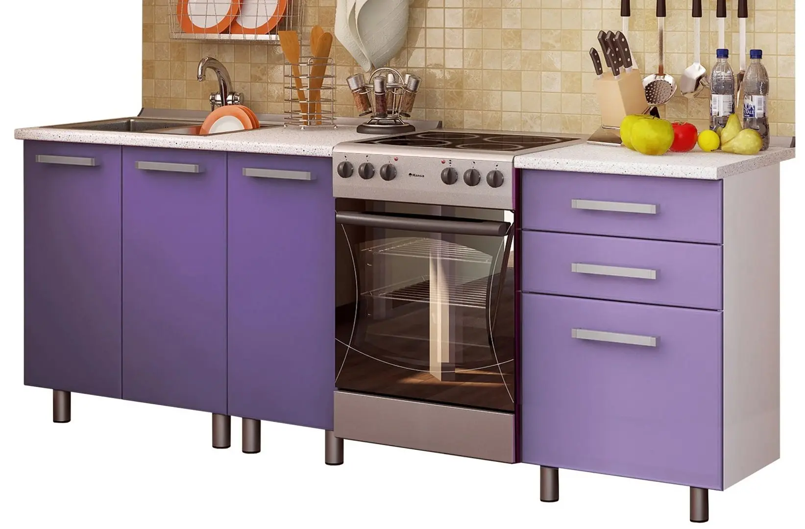 Bucatarie Marcel Prod Orhidee 1.6m (White/Purple) - 3