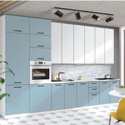 Bucatarie Modern Bono H110 3.6m (White/Blue/White Gloss)