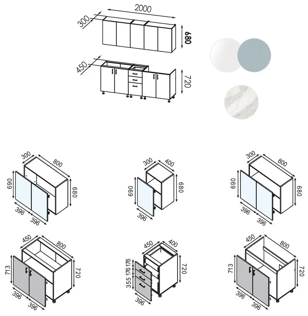 Bucatarie Modern Bono H68 2.0m (White/Blue)