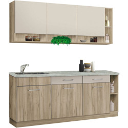 Bucatarie Modern Monro 2.0m Grey Craft Oak/Cashmere + Blat Ambianta 2.0m/28mm Osaka Thumb