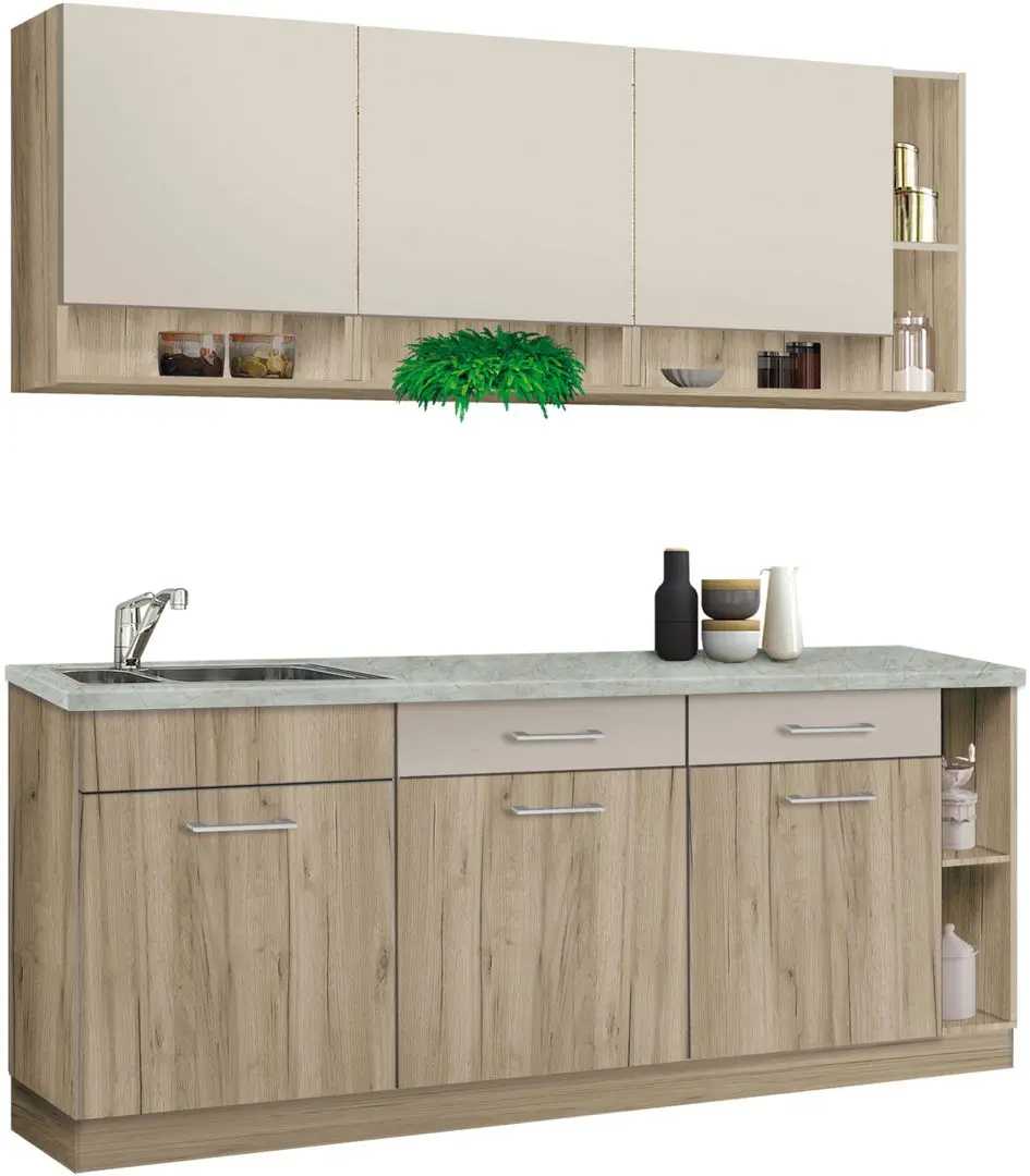 Bucatarie Modern Monro 2.0m Grey Craft Oak/Cashmere + Blat Ambianta 2.0m/28mm Osaka - 2