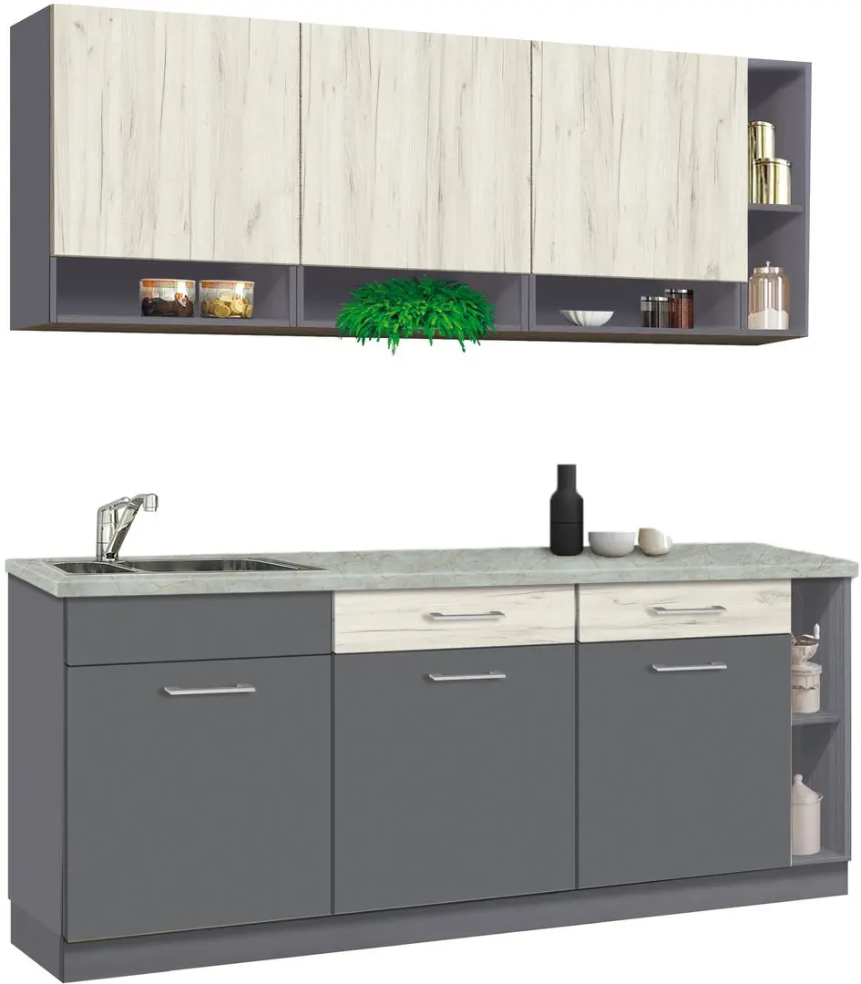 Bucatarie Modern Monro 2.0m Slate Gray/Craft Oak White + Blat Ambianta 2.0m/28mm Osaka - 2