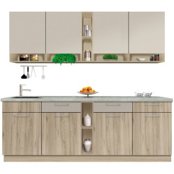 Bucatarie Modern Monro 2.6m Grey Craft Oak/Cashmere + Blat Ambianta 2.6m/28mm Osaka Thumb