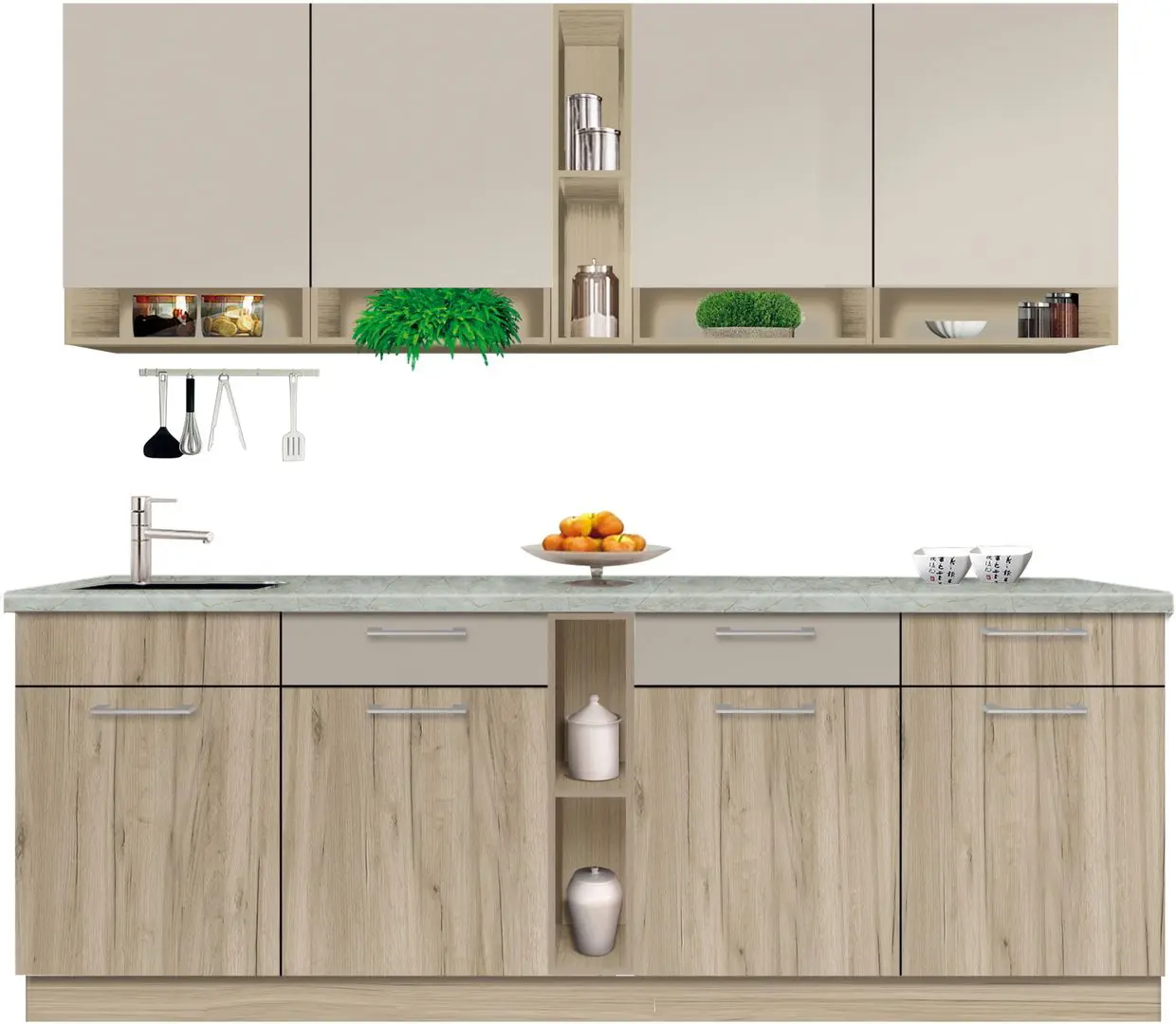 Bucatarie Modern Monro 2.6m Grey Craft Oak/Cashmere + Blat Ambianta 2.6m/28mm Osaka - 2