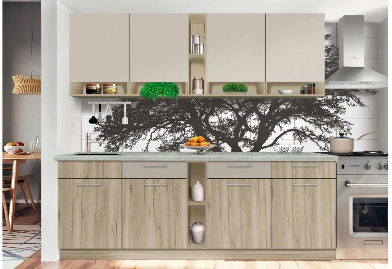 Bucatarie Modern Monro 2.6m Grey Craft Oak/Cashmere + Blat Ambianta 2.6m/28mm Osaka