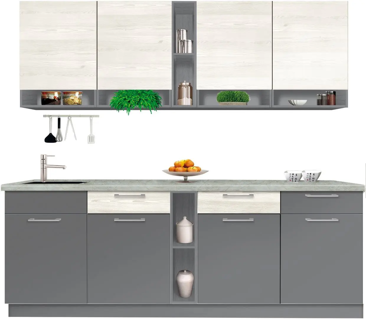 Bucatarie Modern Monro 2.6m Slate Gray/Craft Oak White + Blat Ambianta 2.6m/28mm Osaka - 2