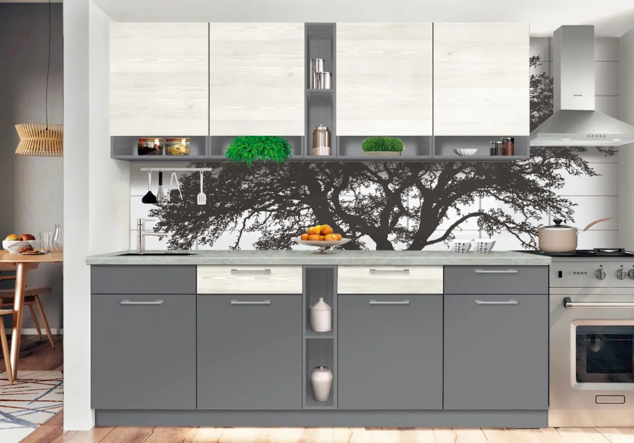 Bucatarie Modern Monro 2.6m Slate Gray/Craft Oak White + Blat Ambianta 2.6m/28mm Osaka