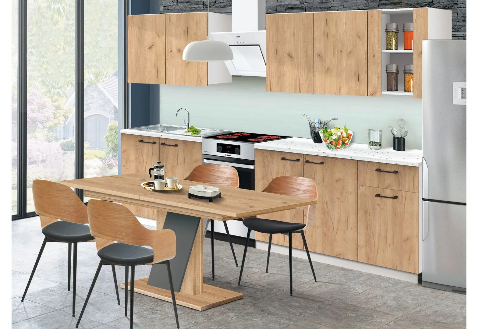 Bucatarie Modern Stella 2.0m (White/Craft Oak Golden)