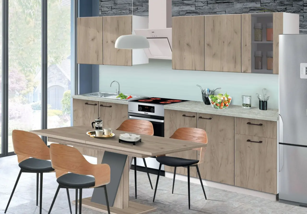 Bucatarie Modern Stella 2.0m White/Craft Oak Grey + Blat Ambianta 2.0m/28mm Osaka