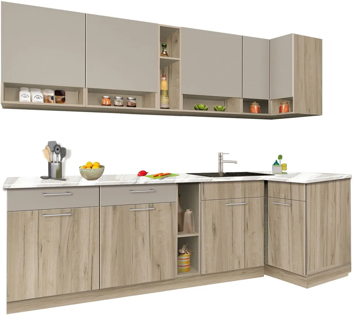 Bucatarie de colt Modern Monro 2.6m (Grey Craft Oak/Cashmere)