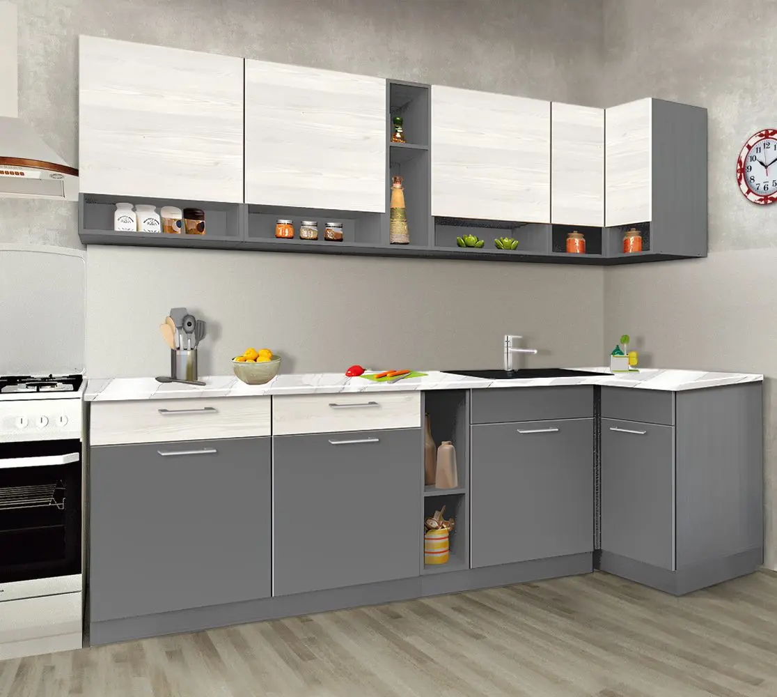 Bucatarie de colt Modern Monro 2.6m (Slate Gray/Craft Oak White)