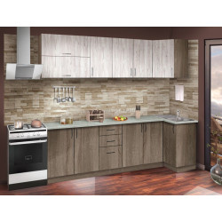 Bucatarie Modern Paola 2.6/0.8m Vintage Oak/Craft Oak White + Blat Ambianta 2+1m/28mm Osaka