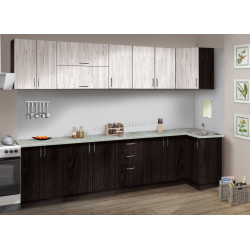 Bucatarie de colt Modern Paola 3.2/0.8m Wenge Magic/Craft Oak White + Blat Ambianta 2.6+1m/28mm Osaka