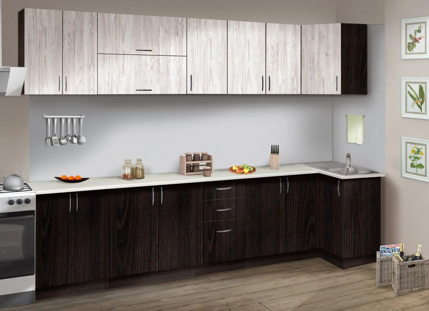 Кухня угловая Modern Paola 3.2/0.8m (Wenge Magic/Craft Oak White)