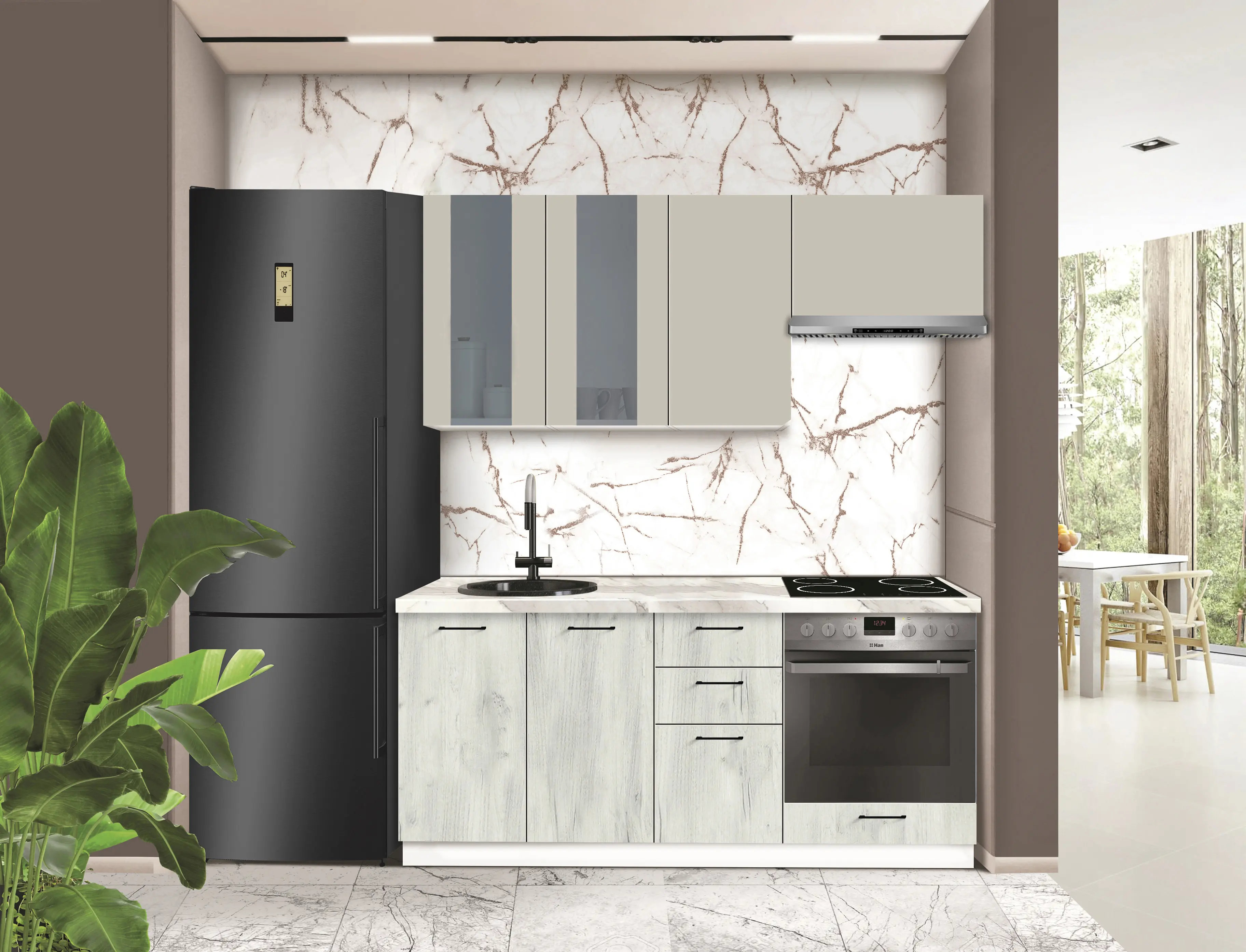 Bucatarie modulara Modern Bono Vitrina 1 H68 1.8m