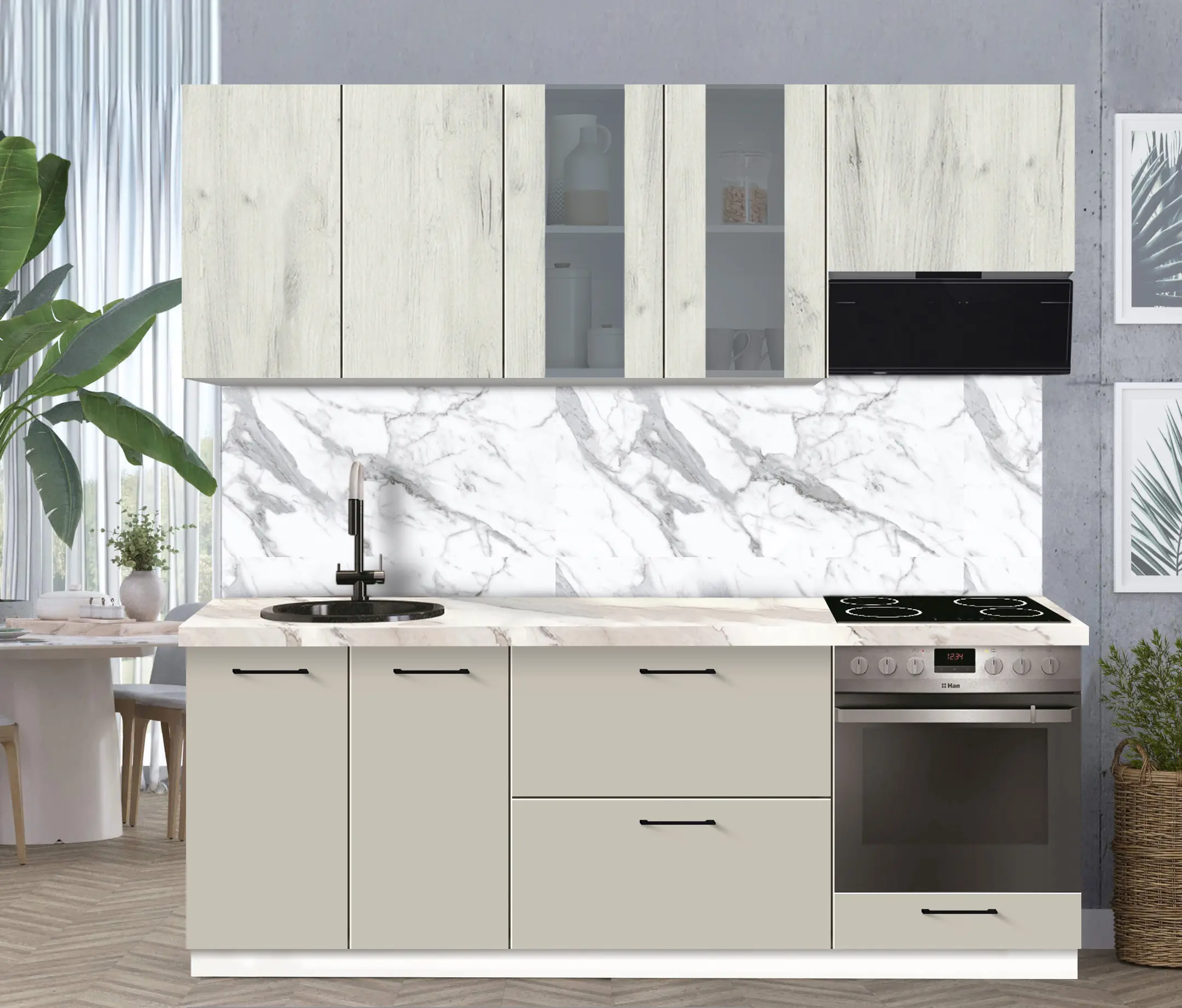 Bucatarie modulara Modern Bono Vitrina 1 H68 2.2m