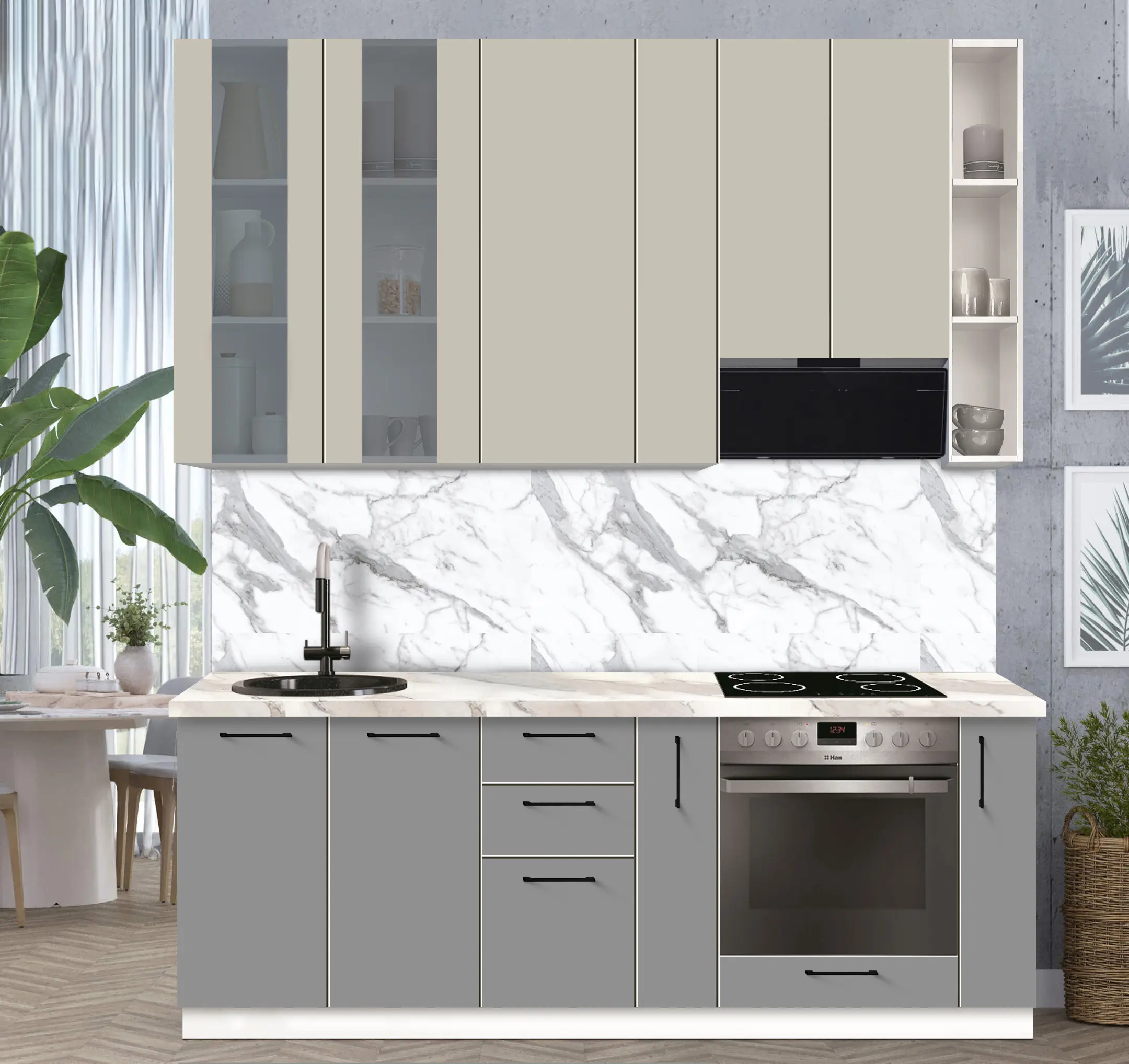 Bucatarie modulara Modern Bono Vitrina 2 H110 2.2m