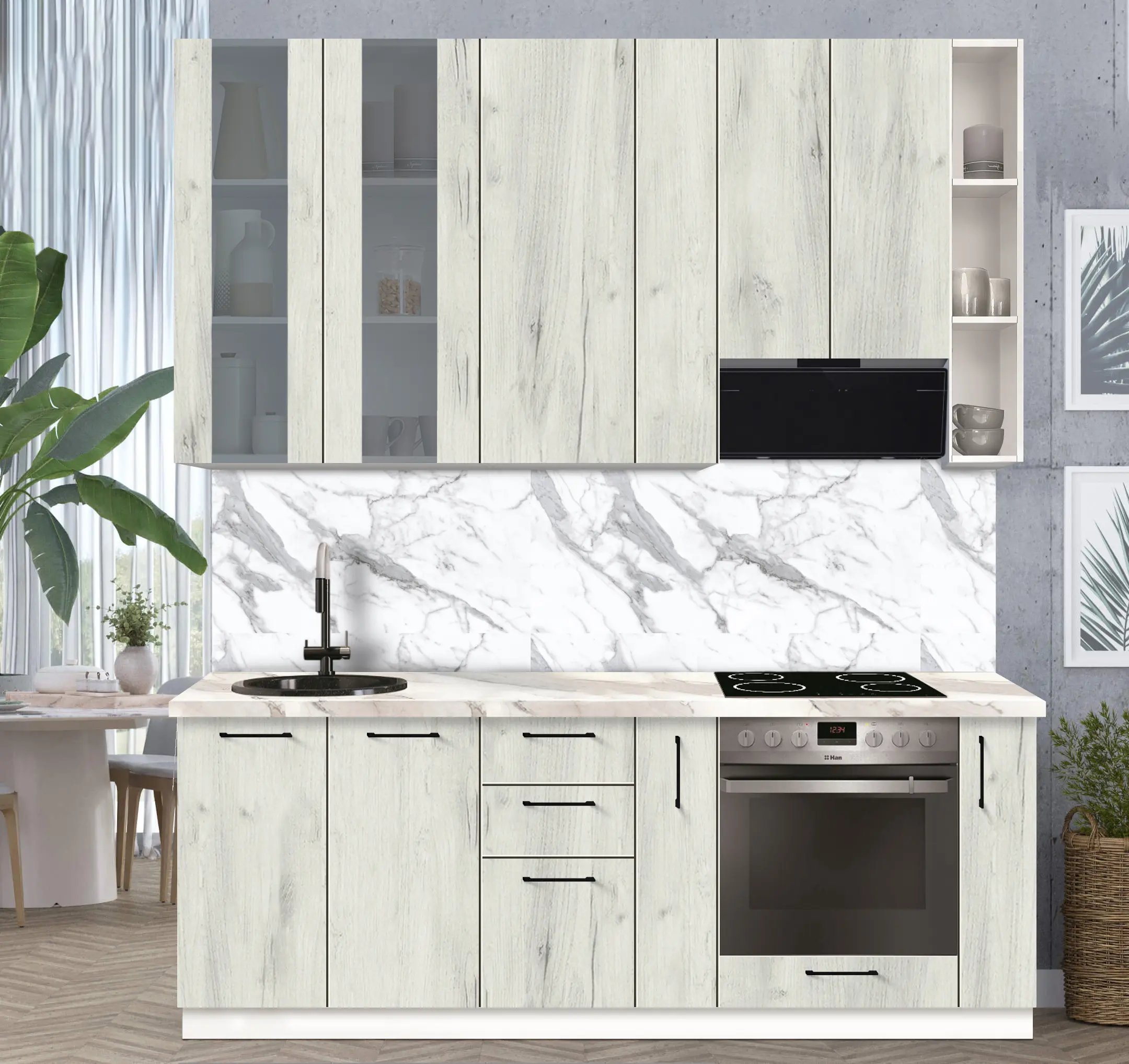 Bucatarie modulara Modern Bono Vitrina 2 H110 2.2m