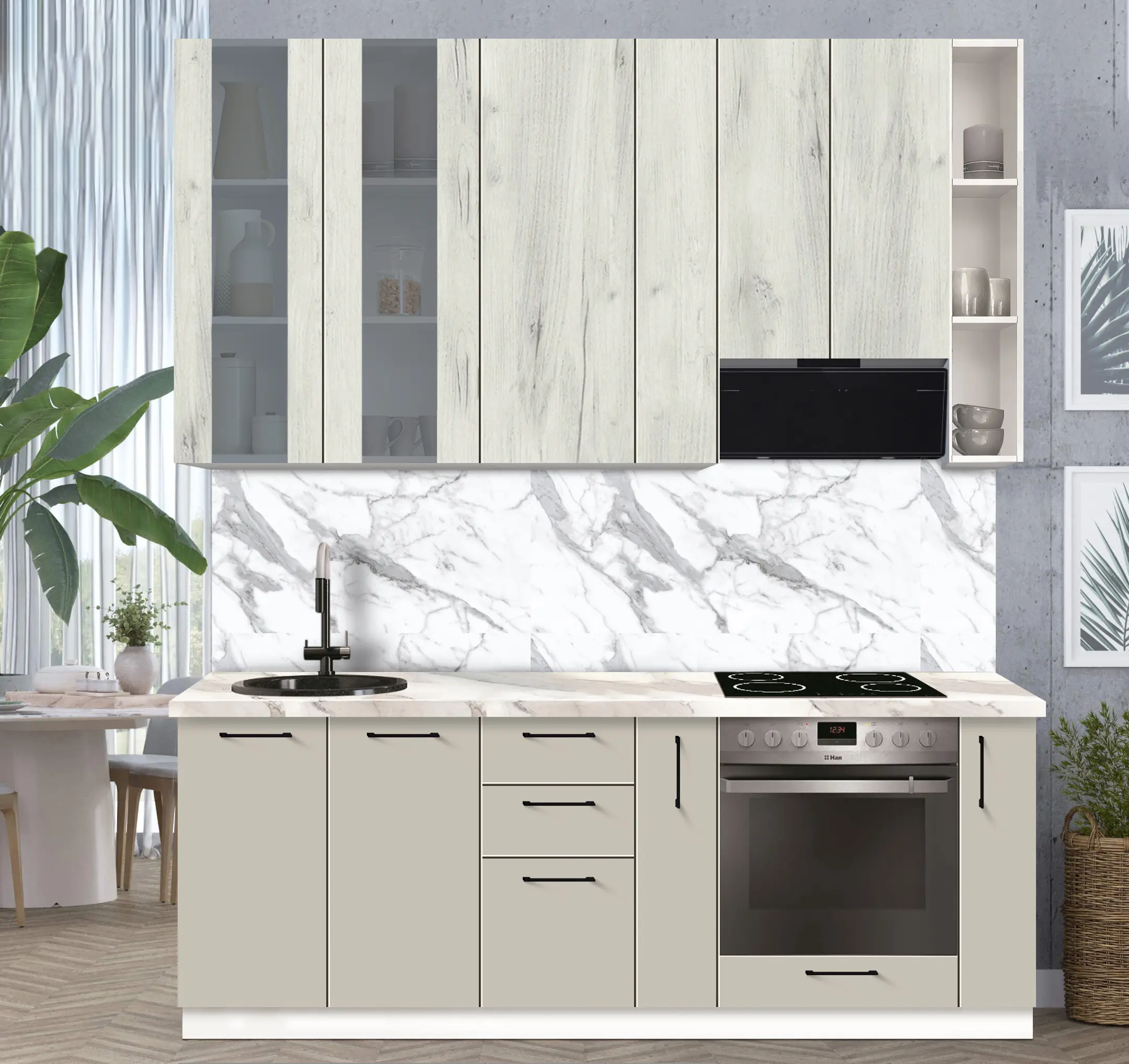 Bucatarie modulara Modern Bono Vitrina 2 H110 2.2m